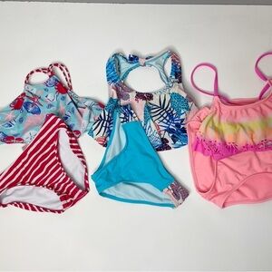 Lot of 3 Girls Swimsuits Two Piece Sets Size M 7/8 Cat & Jack Wonder Nation